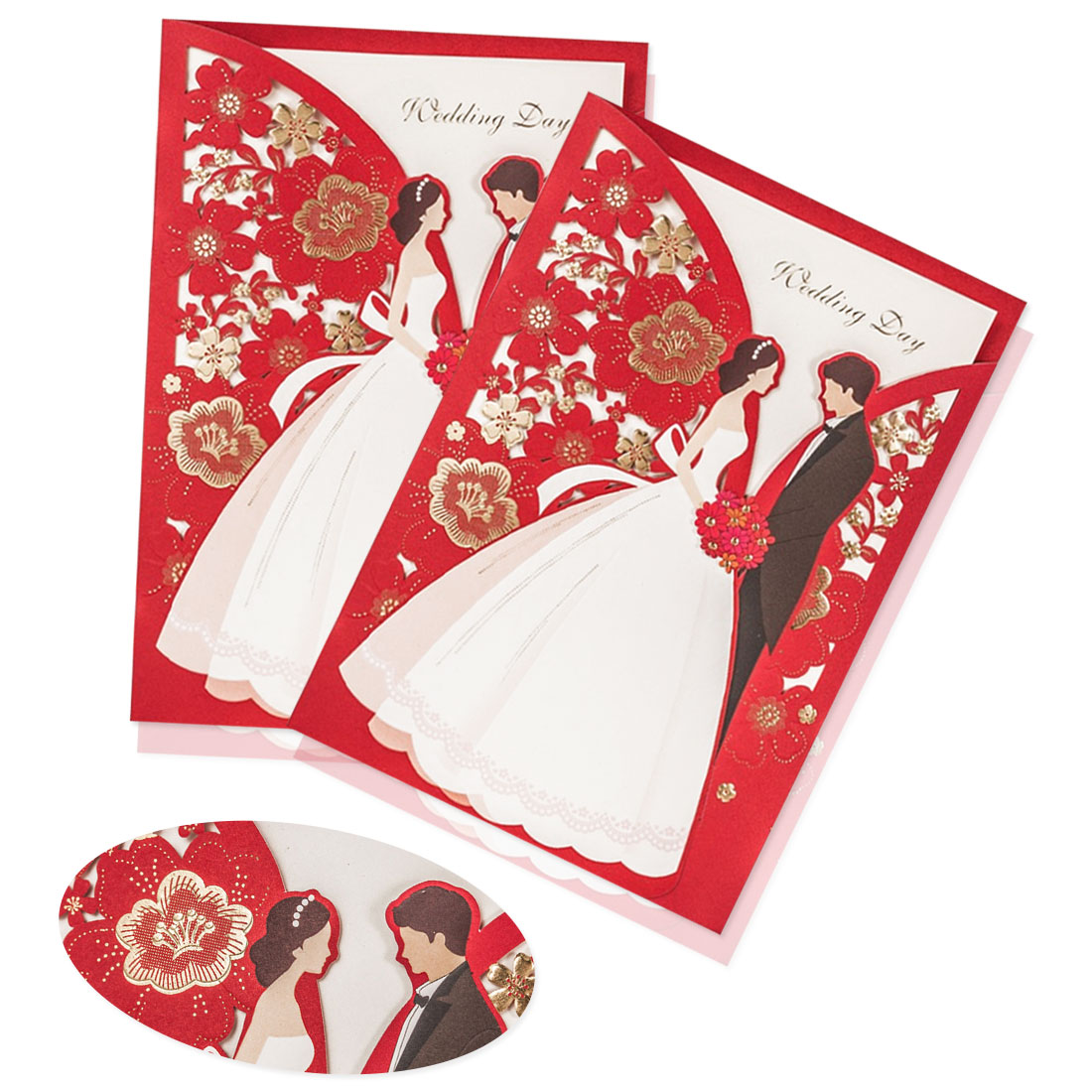 Wedding Invitations Card Red Chinese Style Flora Invitation Card